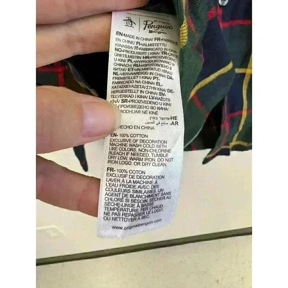 Original Penguin Men's Hooded Plaid Button Up Flannel Shirt Size Small - Picture 5 of 7